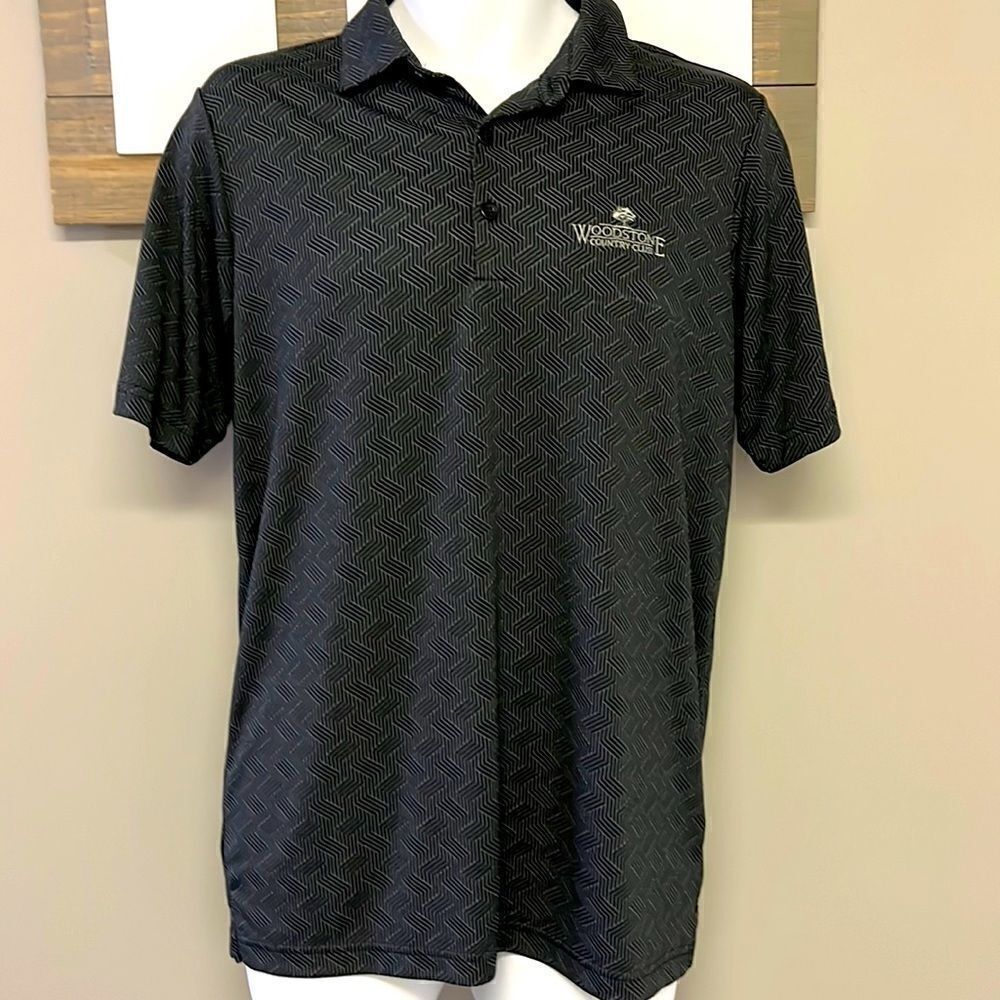 Antigua Black and Gray 3D Pattern 2- Button Polo Golf Short Sleeve Shirt- Medium
